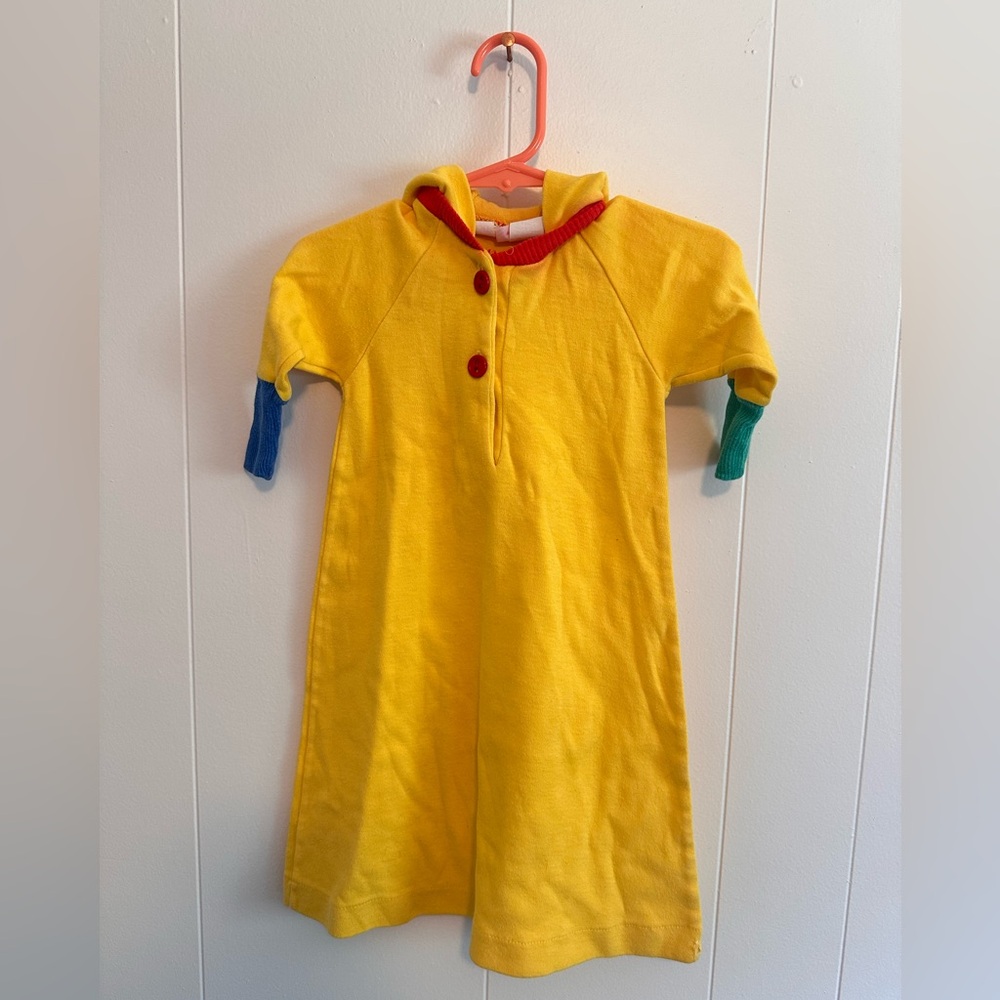 Vintage Colorful Yellow Baby Dress w/ hood 6-12 months
